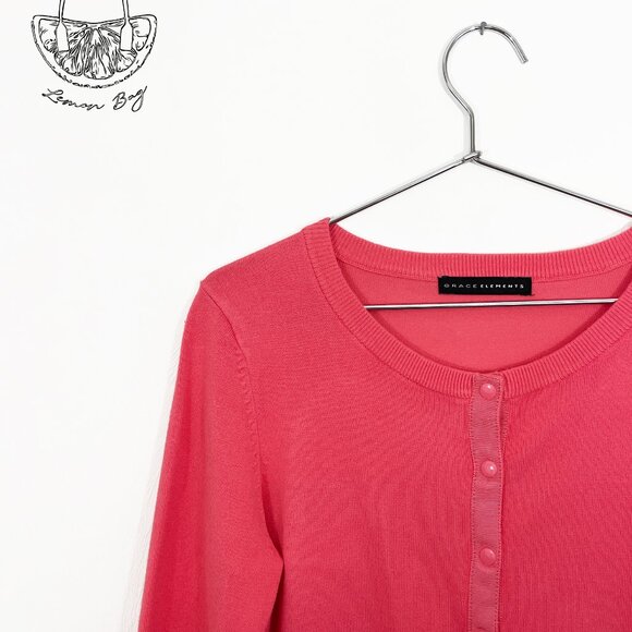 Grace Elements / Button Down Crew Neck Cardigan Sweater Top /Coral Pink / Size S - Picture 6 of 7